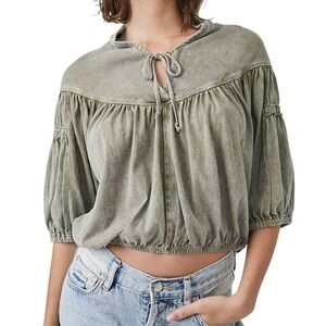 We The Free Olive Green Peasant Top